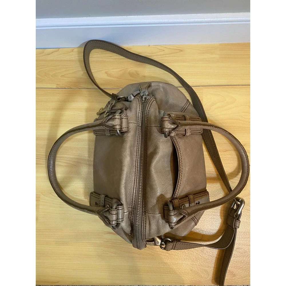Fossil Long Live Vintage Taupe Leather Satchel Crossbody Bag ZB5311